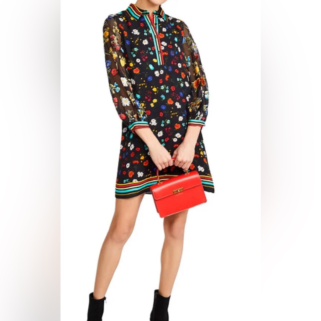 Alice + Olivia Lalita Collared Dress Black Floral Mini